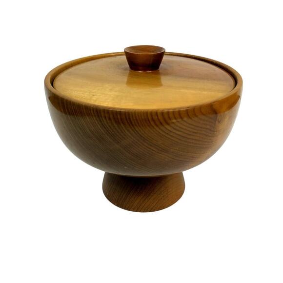 Vintage Myrtlewood Oregon Coos Bay MCM Compote Pedestal bowl w/ Lid - Picture 1 of 8
